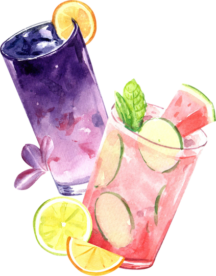 Summer Drink Watercolor Composition